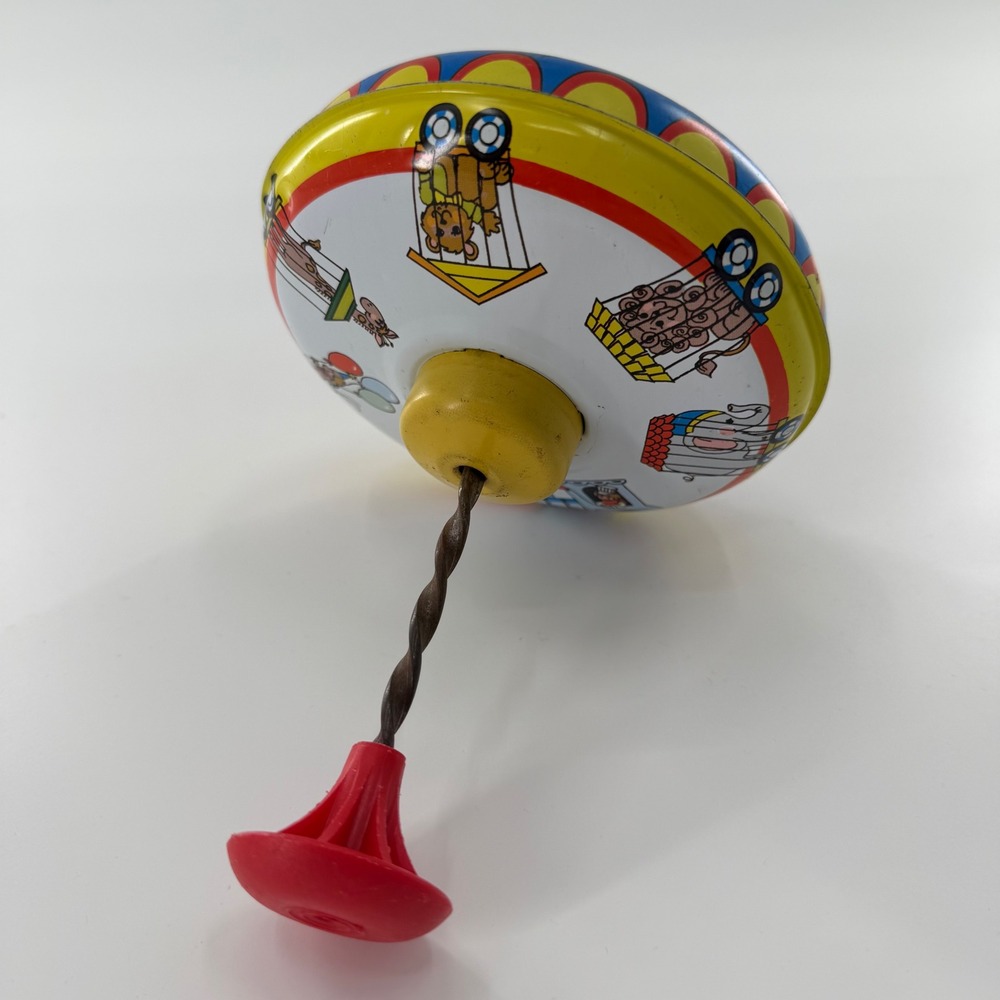 Vintage Ohio Art Tin Litho Circus Spinning Top Toy Bryan Ohio USA 60s 70s